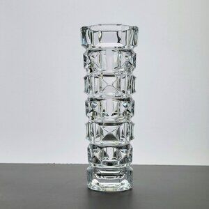 Cristal D'Arques Crystal 8" Flower Vase, Ancenis, Heavy Textured Cubist Art Deco